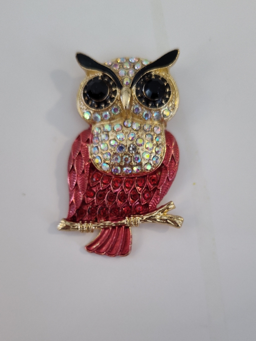 Chloe Accessory Red Rhinestone Owl Brooch 1x2" On A Limb Sparkly New - Picture 3 of 5